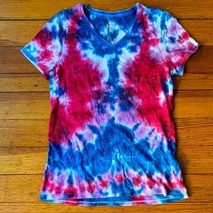Red, white and blue tie dye T-shirt